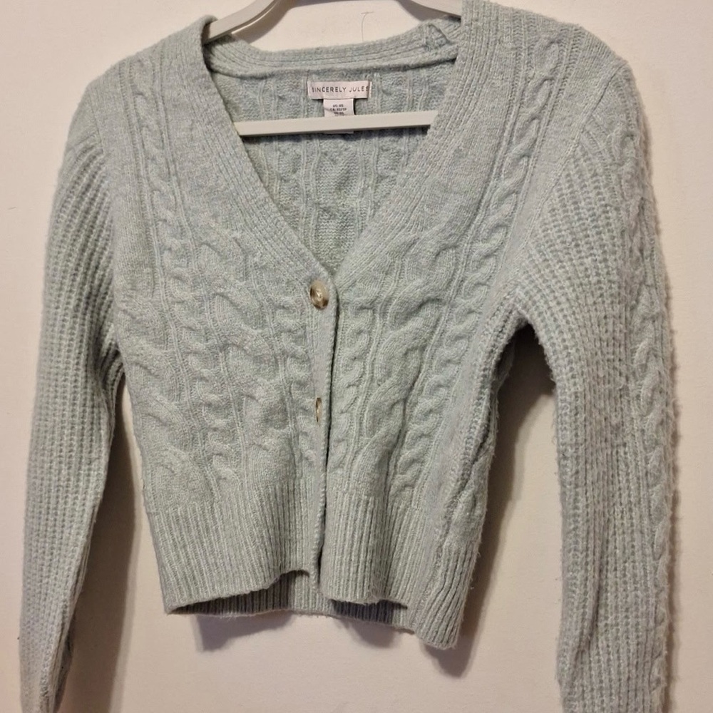 Sincerely Jules Soft Seafoam Green Cable Knit Cardigan Size XS NWOT